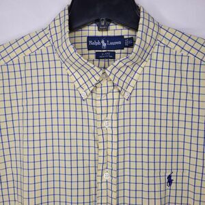 Ralph Lauren Shirt Mens XL Check Yellow, Blue Pony Blake Cotton
